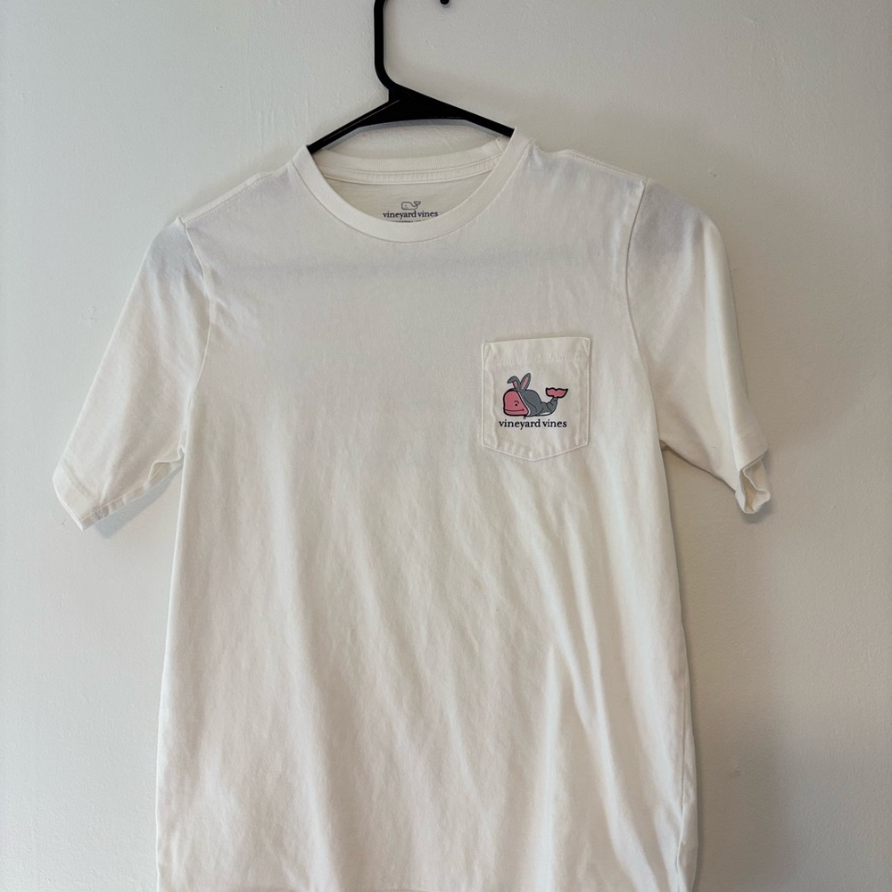 Vineyard Vines White Short Sleeve Pocket Tee with Pink Whale